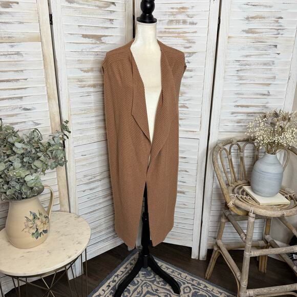 NIC+ZOE Women's XL Open Front Ribbed Longline Cardigan Vest Camel Brown - Picture 3 of 10